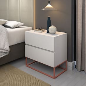 mesa de cabeceira para quarto moderna eros 45cm estilo industrial base de ferro cobre