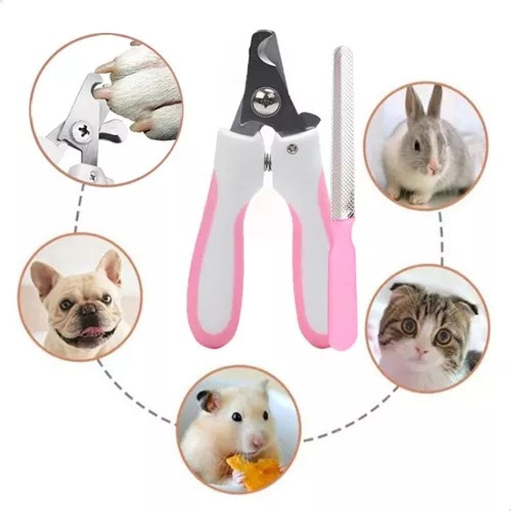 Kit Alicate Para Pet Tesoura Rosa Corte De Unhas Cães E Gato