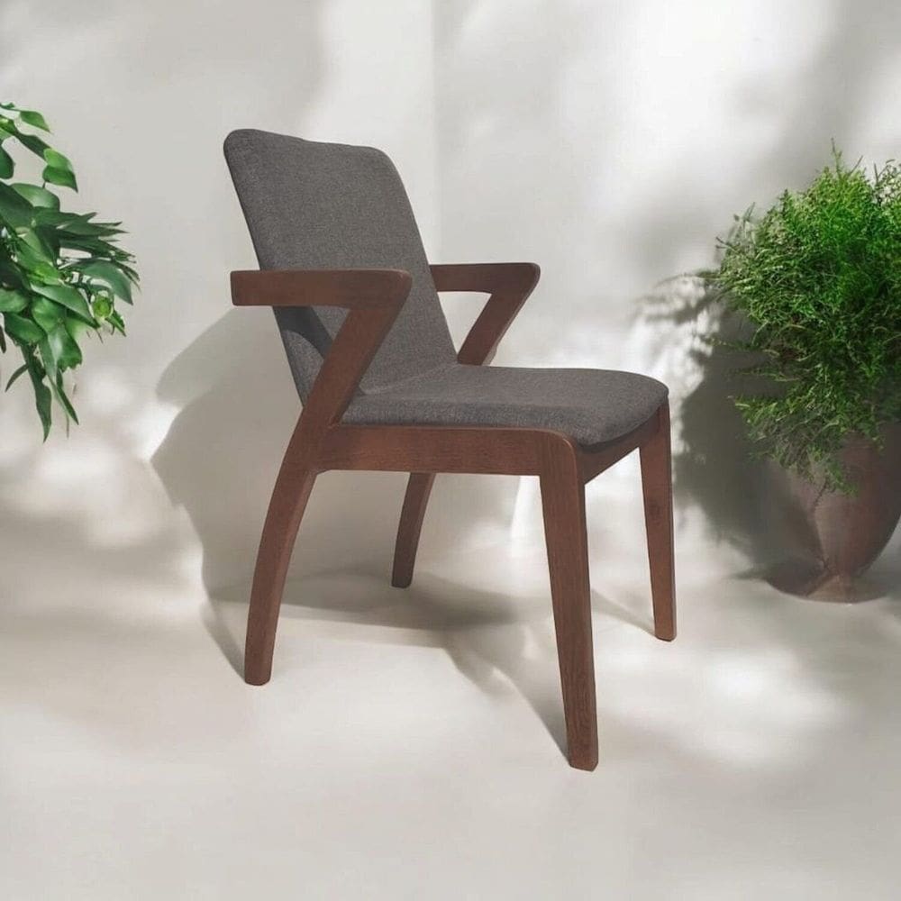 Cadeira Berlim de Madeira Maciça com Encosto e Assento Estofado Imbuia