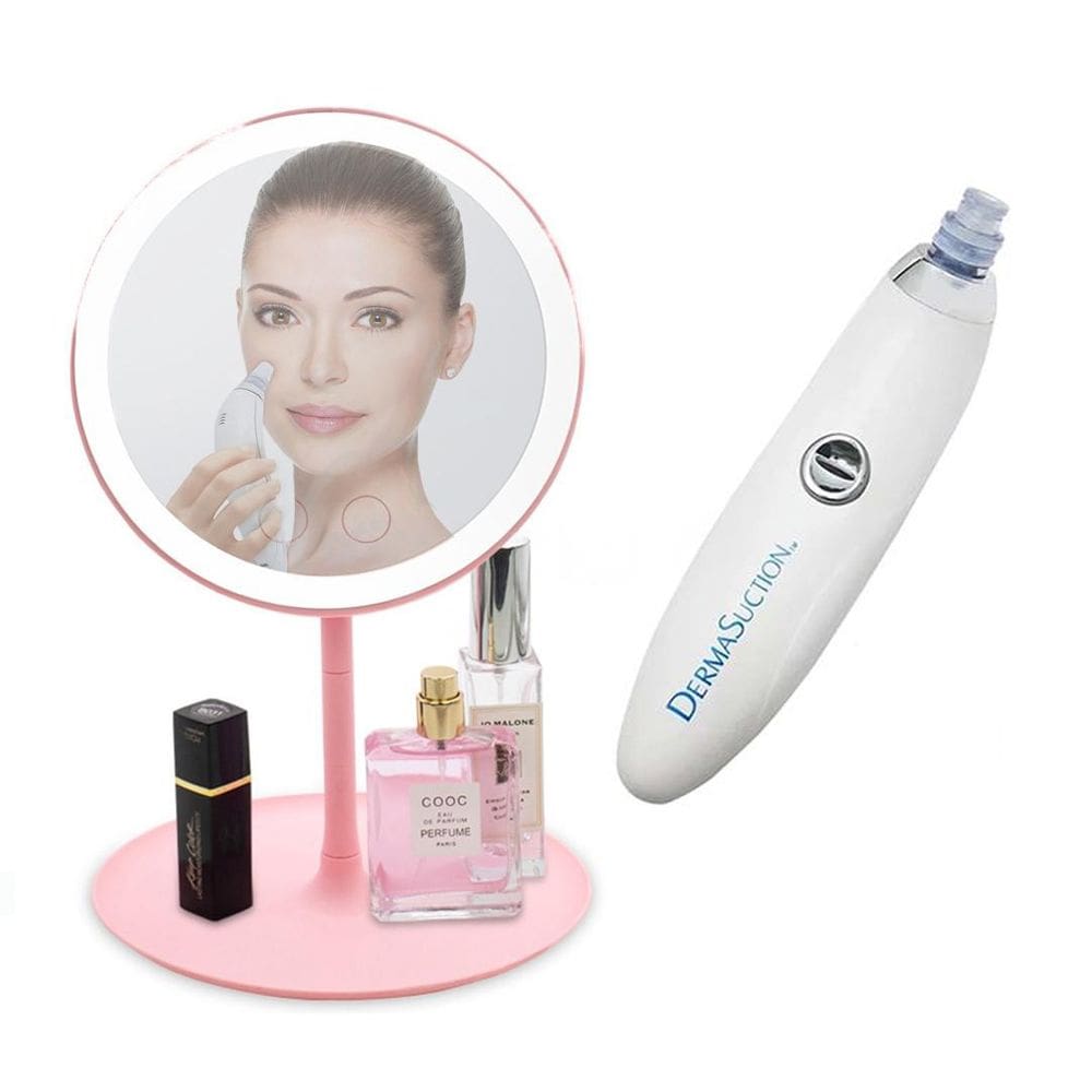 Kit Espelho Bifocal Touch Luz Led com Ventilador + DermaSuction Removedora de Cravos e Espinhas
