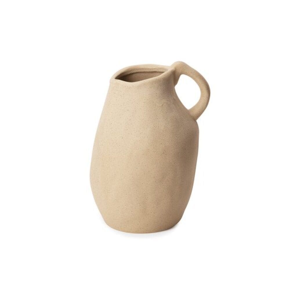 Vaso Decorativo Artesanal Orgânico Bege em Cerâmica Texturizado 22,5x16cm Mart