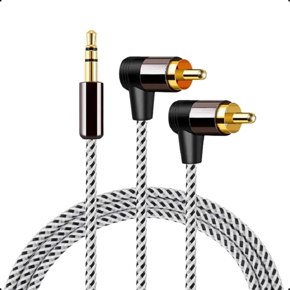 Cabo P2 Macho reto 3.5mm para 2 RCA ângulo 90 graus 3 Metros