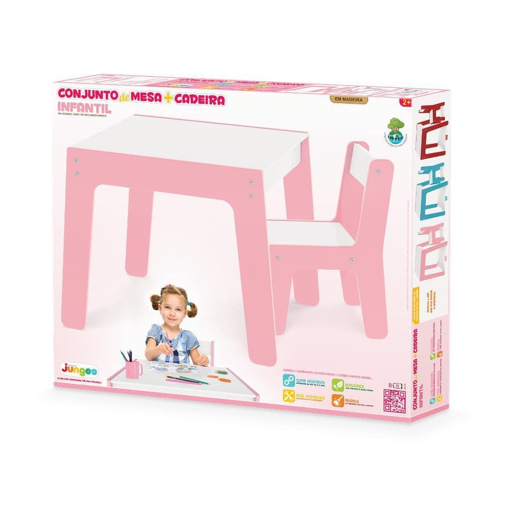 Conjunto De Mesa + Cadeira Infantil  Rosa 990