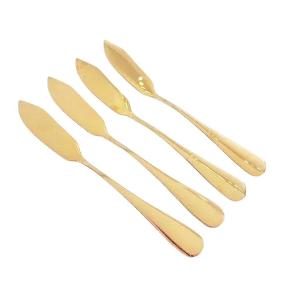 Faca Espátula De Patê Manteiga Talher Inox Dourado 04 Peças