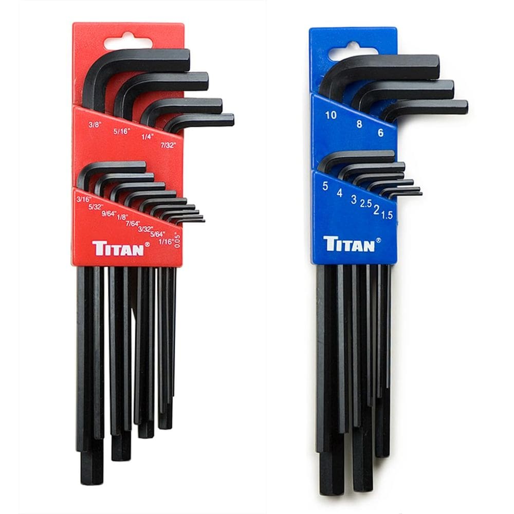 Conjunto de chaves hexagonais Titan 12782 de 22 peças SAE e métricas com organizador