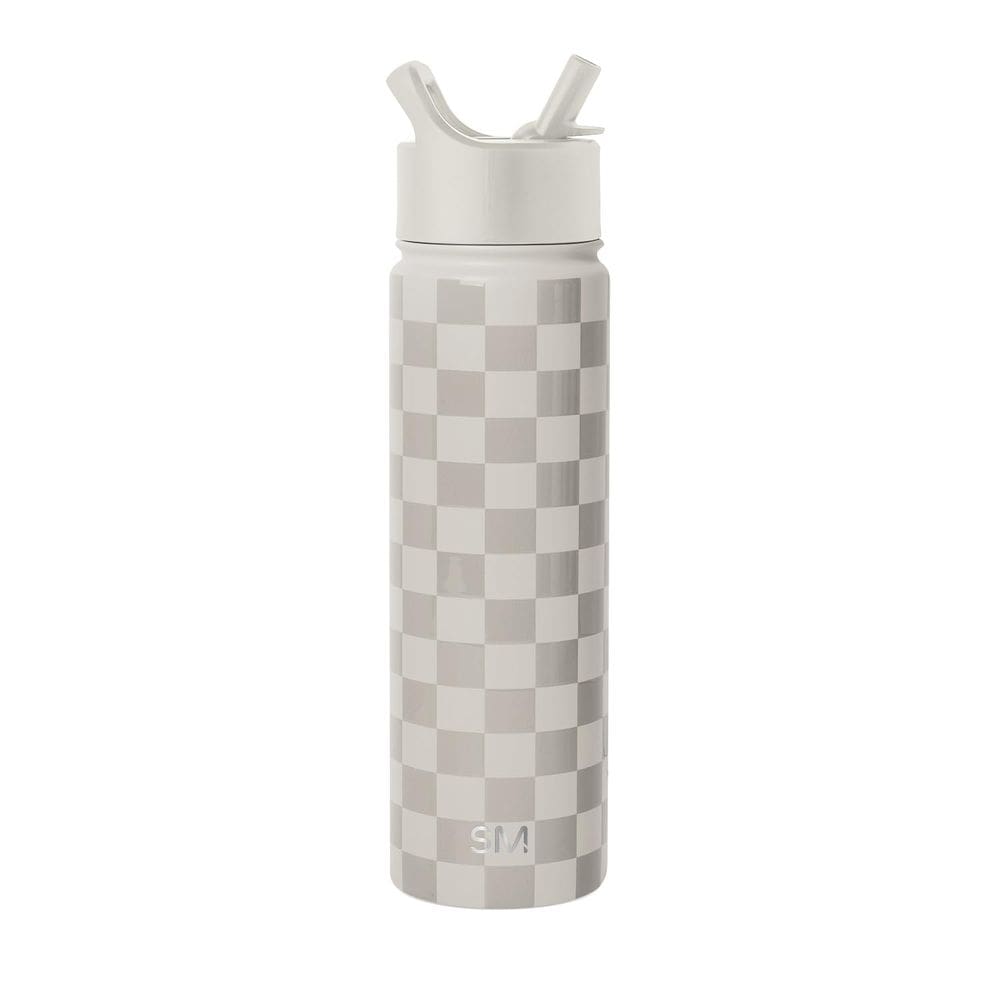 Garrafa de água Simple Modern Summit Checkmate 650 ml com tampa de palha