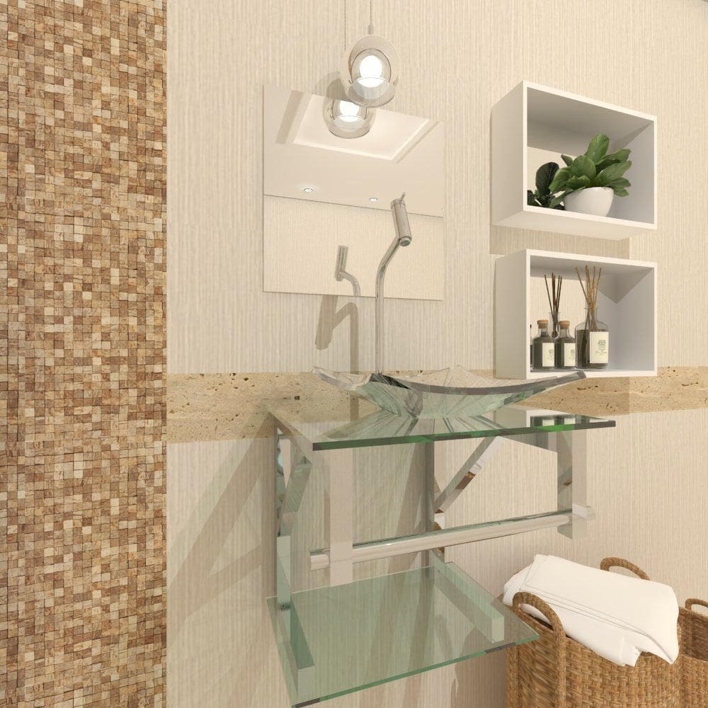 Gabinete Vidro Para Banheiro 40Cm Inox Incolor Com Torneira