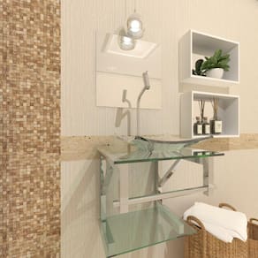 Gabinete Vidro Para Banheiro 40Cm Inox Incolor Com Torneira
