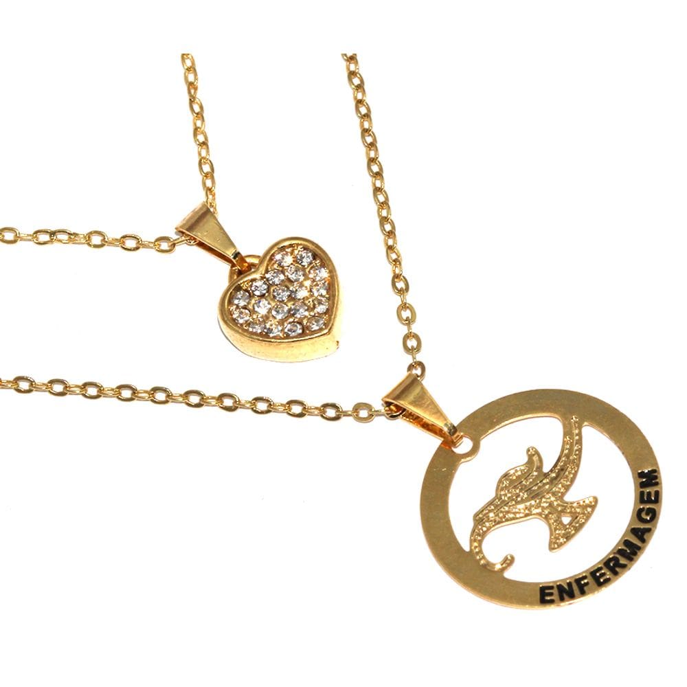 Colar Duplo Minha Profissão Enfermagem Enfermeira Folheado