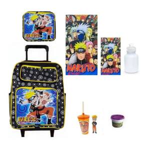 Kit Mochila Escolar Naruto Lancheira Bandana Com 7 Itens