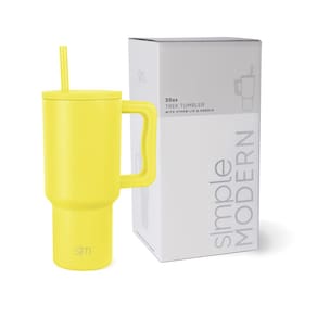 Copo Simple Modern Trek 900 ml com alça, tampa de palha, aço