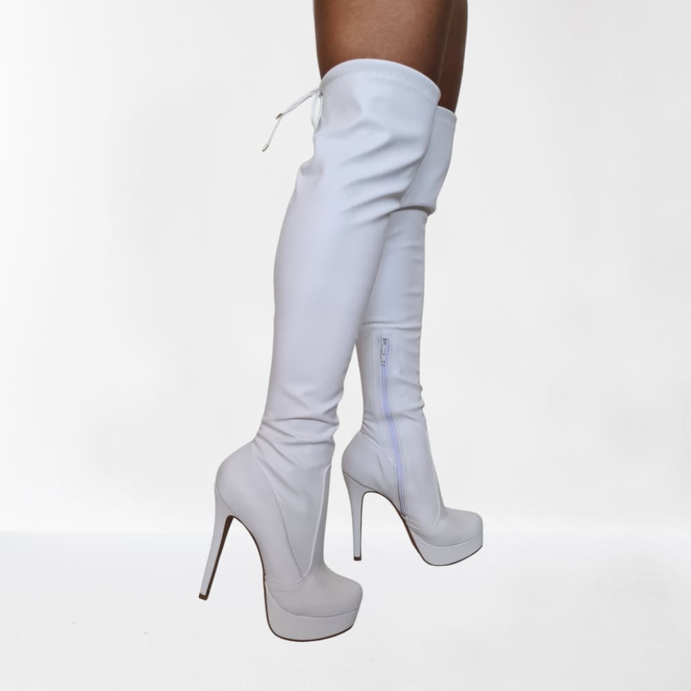 Bota Feminina Overtheknee Salto Alto Branca Meia Pata Lux