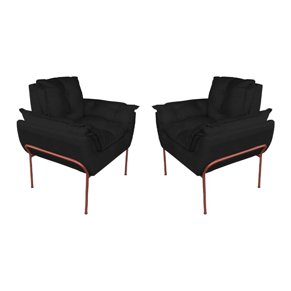 Kit Poltrona Decorativa para Consultório Base Cobre Suede - Vallisa Decor