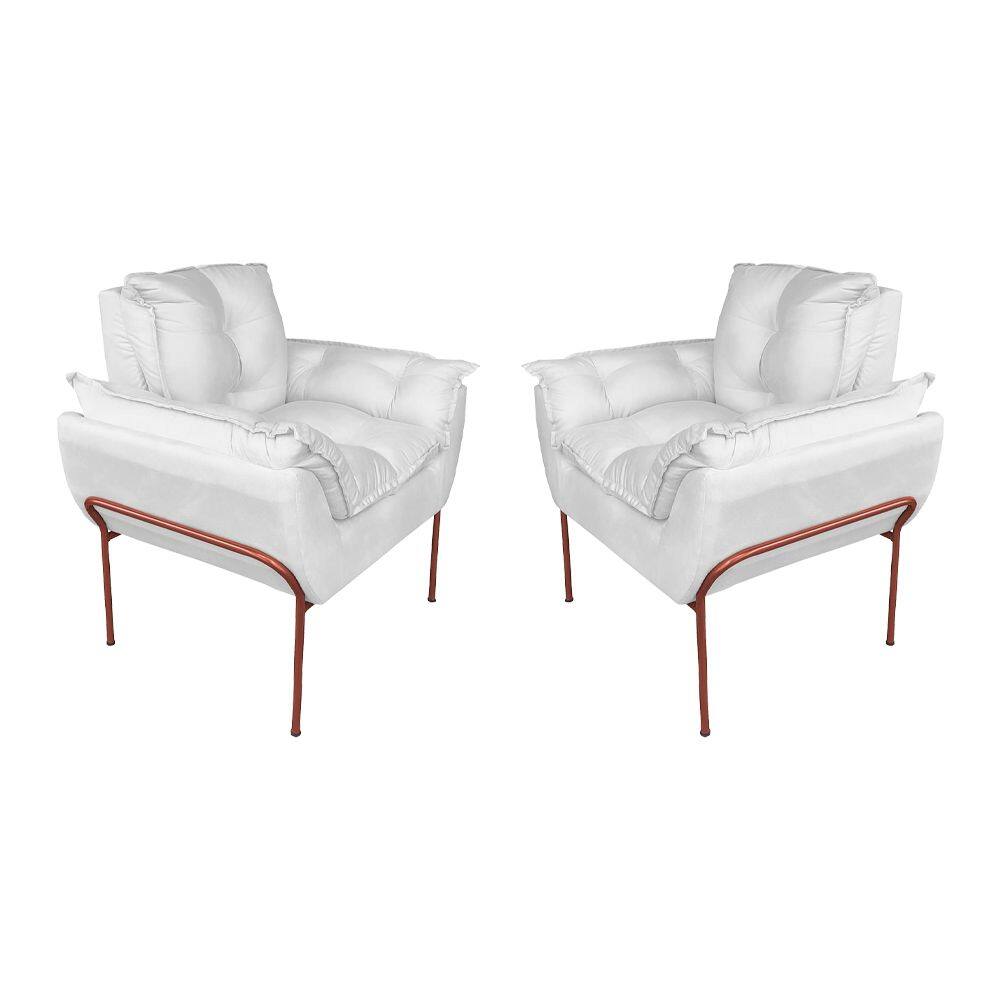Kit 2 Poltronas Escritório Base Cobre Suede Branco - Vallisa Decor