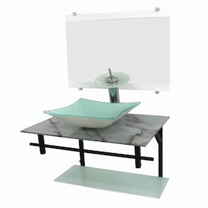 Gabinete De Vidro 70Cm Cuba Quadrada - Mármore Branco