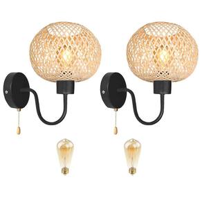 Kit 2 Arandela Bambu Interruptor Cordinha Sala Nat91 + Led