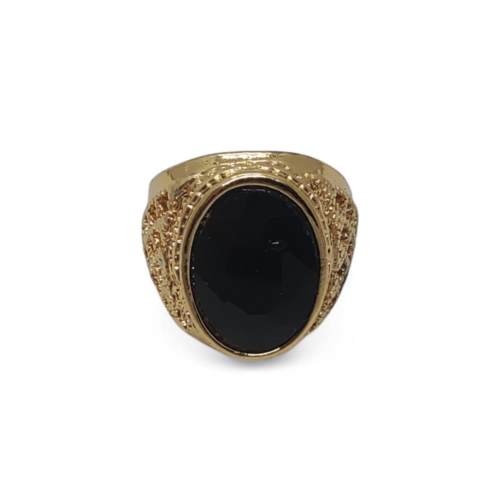 Anel Turco Dourado com Pedra Zircão Preto