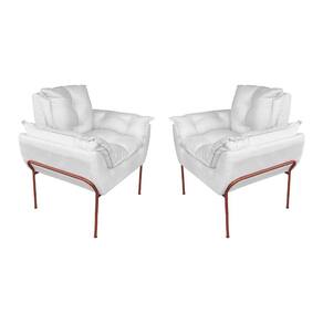 Kit Poltrona Moderna Base Cobre Suede Branco - Vallisa Decor