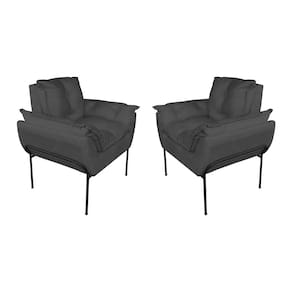 Kit Poltrona Decorativa Suede Cinza Base Metálica Preta - Vallisa Decor