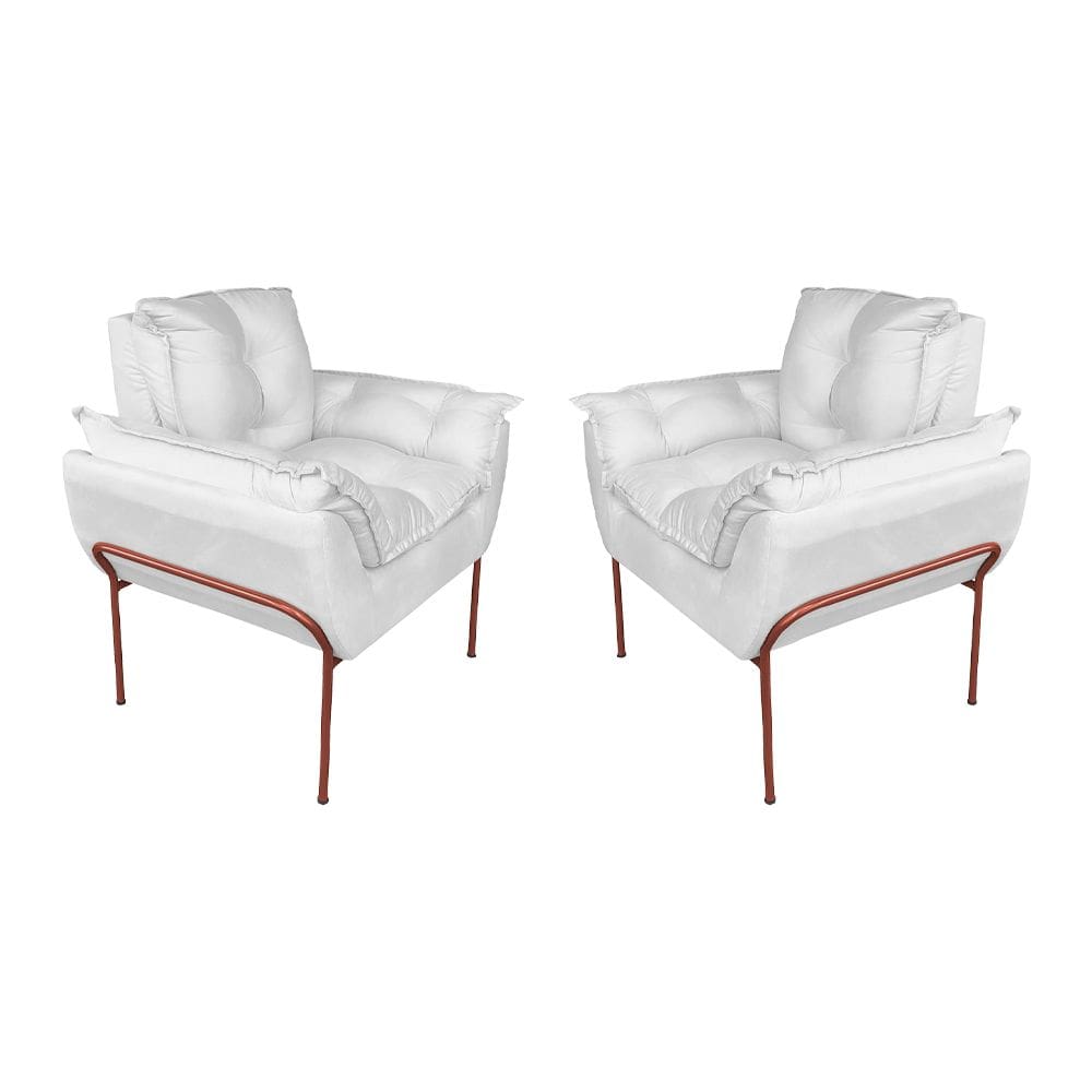 Kit 2 Poltronas Sala Base Cobre Suede Branco - Vallisa Decor