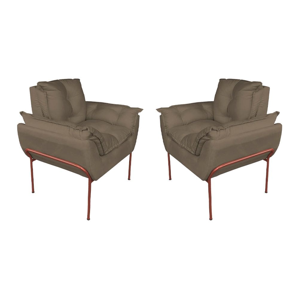 Kit Poltrona Decorativa Suede Cappucino Base Metálica Cobre - Vallisa Decor