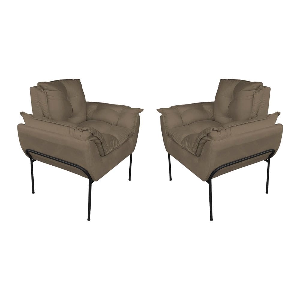 Kit Poltrona Decorativa Suede Cappucino Base Preta - Vallisa Decor