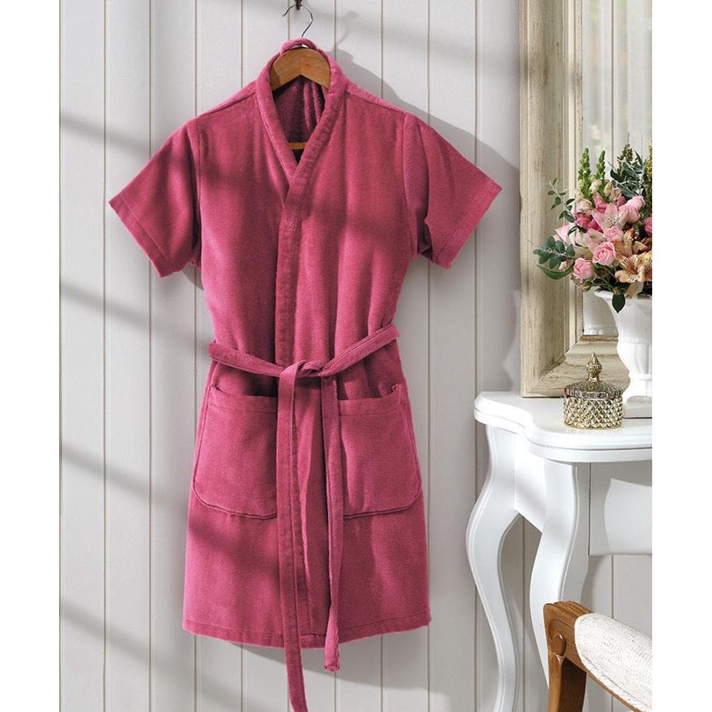 Roupão Dohler Fiore Velour Adulto 100% Algodão Cereja Tam P