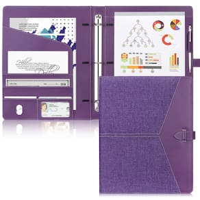 Organizador de fichário Padfolio Toplive de 3 anéis A4 em couro PU roxo