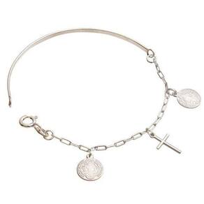 Bracelete Prata Meia Cana Corrente 2 São Bento 1 Cruz Palito