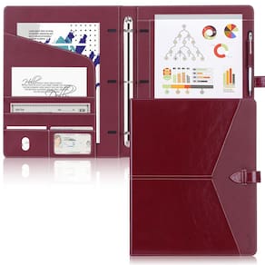 Organizador de fichário Padfolio Toplive de 3 anéis A4 PU Leather Wine