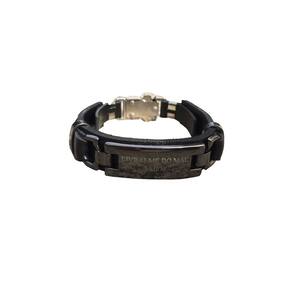 Pulseira De Couro Livrai-me Do Mal Amém Verniz Preto