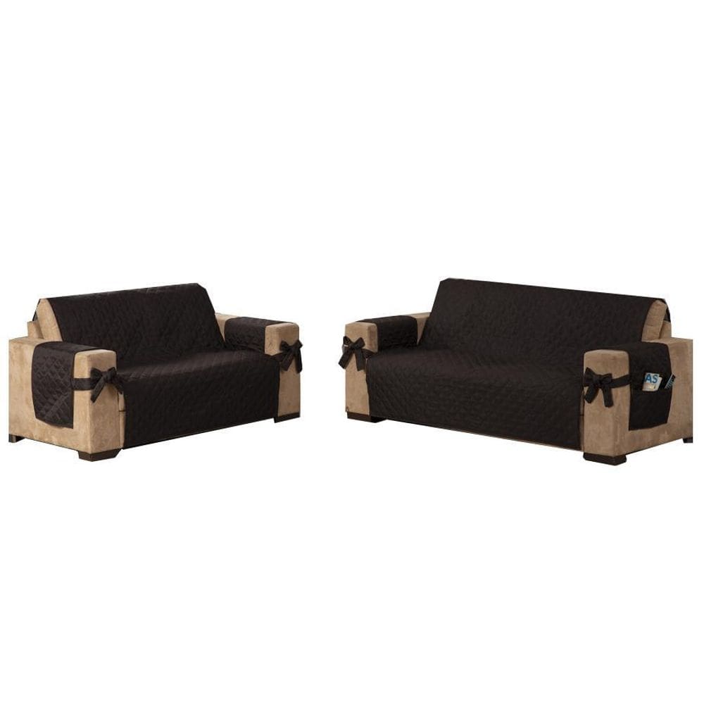 Kit Jogo Capa Para Sofá 2 E 3 Lugares King Laço Chocolate