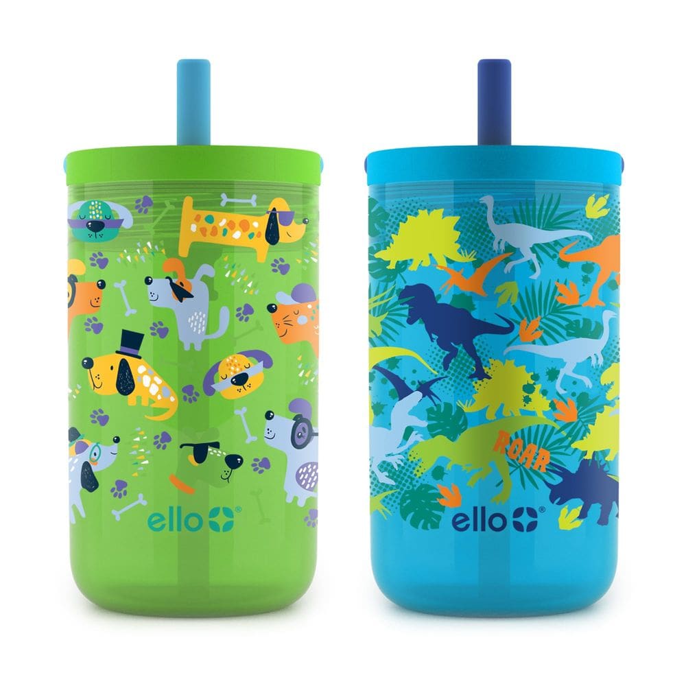 Conjunto de copos Ello Bop, pacote com 2 unidades, 350 ml para crianças, com tampa e canudo, sem BPA