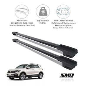 Travessa Rack Teto Larga Preto Vw T-Cross 2016 Em Diante