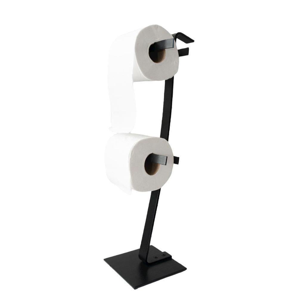 Suporte Porta Papel Higiênico De Chão Duplo Fenix Preto Aço
