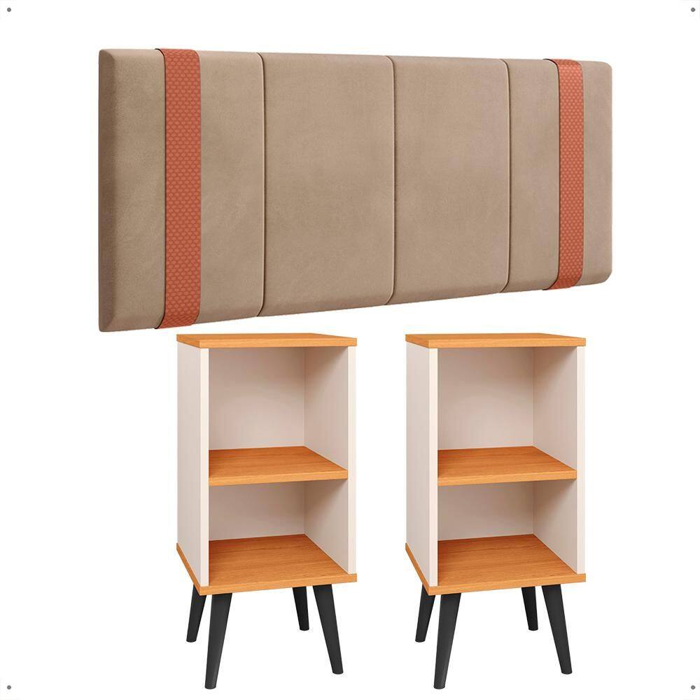 Kit 2 Mesas Cabeceira Nicho Prateleira Porta Objetos Cabeceira Suspensa Cama Box Casal 1,40 Detalhes Laterais - Lojas RPM