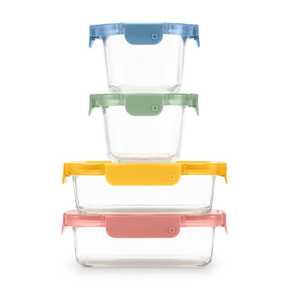 Conjunto de armazenamento de alimentos Ello Color Lock de 8 peças de vidro com tampas de plástico