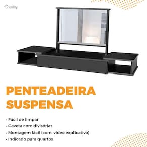 Penteadeira Camarim Suspensa Com Espelho 2 Nichos 1 Gaveta