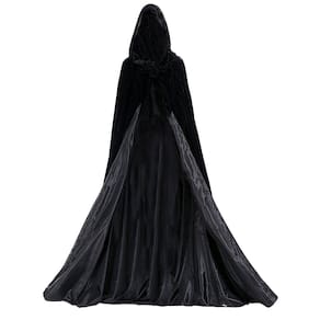 Capa de veludo de Halloween com capuz, preta medieval, grande