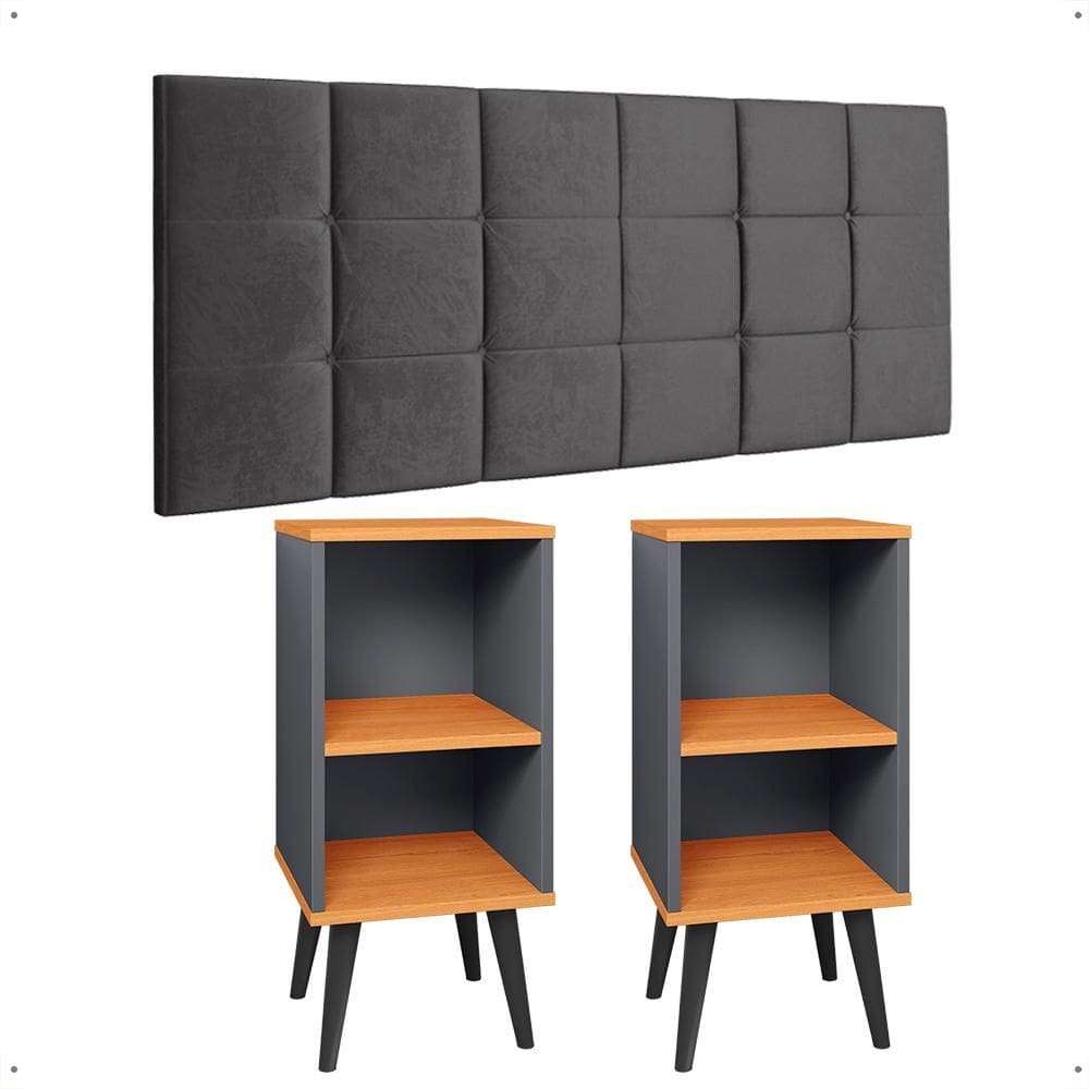Kit 2 Mesinhas Pequena Charme Cinza/Cinamomo Jogo Quarto Casal Cabeceira Bia Cama Box King Size 1,95 Suede - Lojas RPM