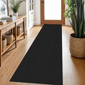 Tapete Runner Ivissy trançado 60x210 cm de algodão preto lavável