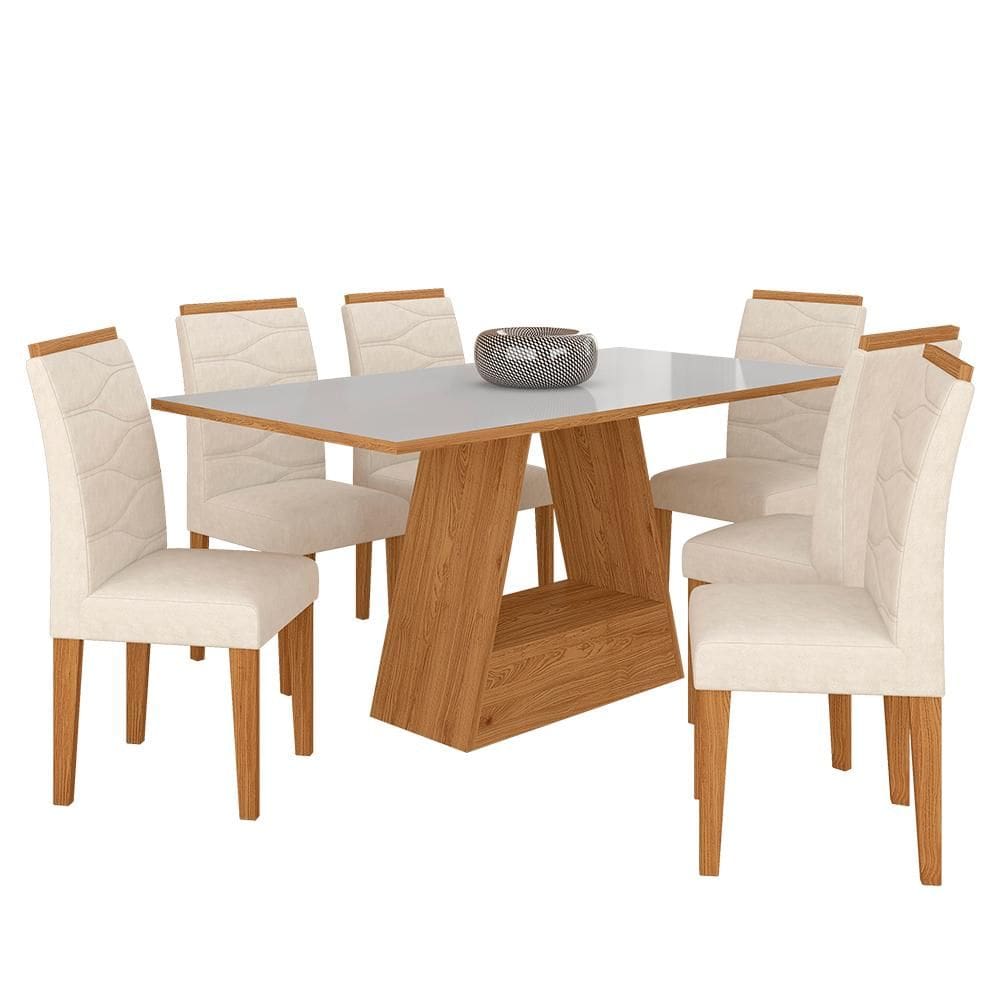 Mesa Com 6 Cadeiras 1,60 Vicenza Cin/off White/bege - Móveis Arapongas