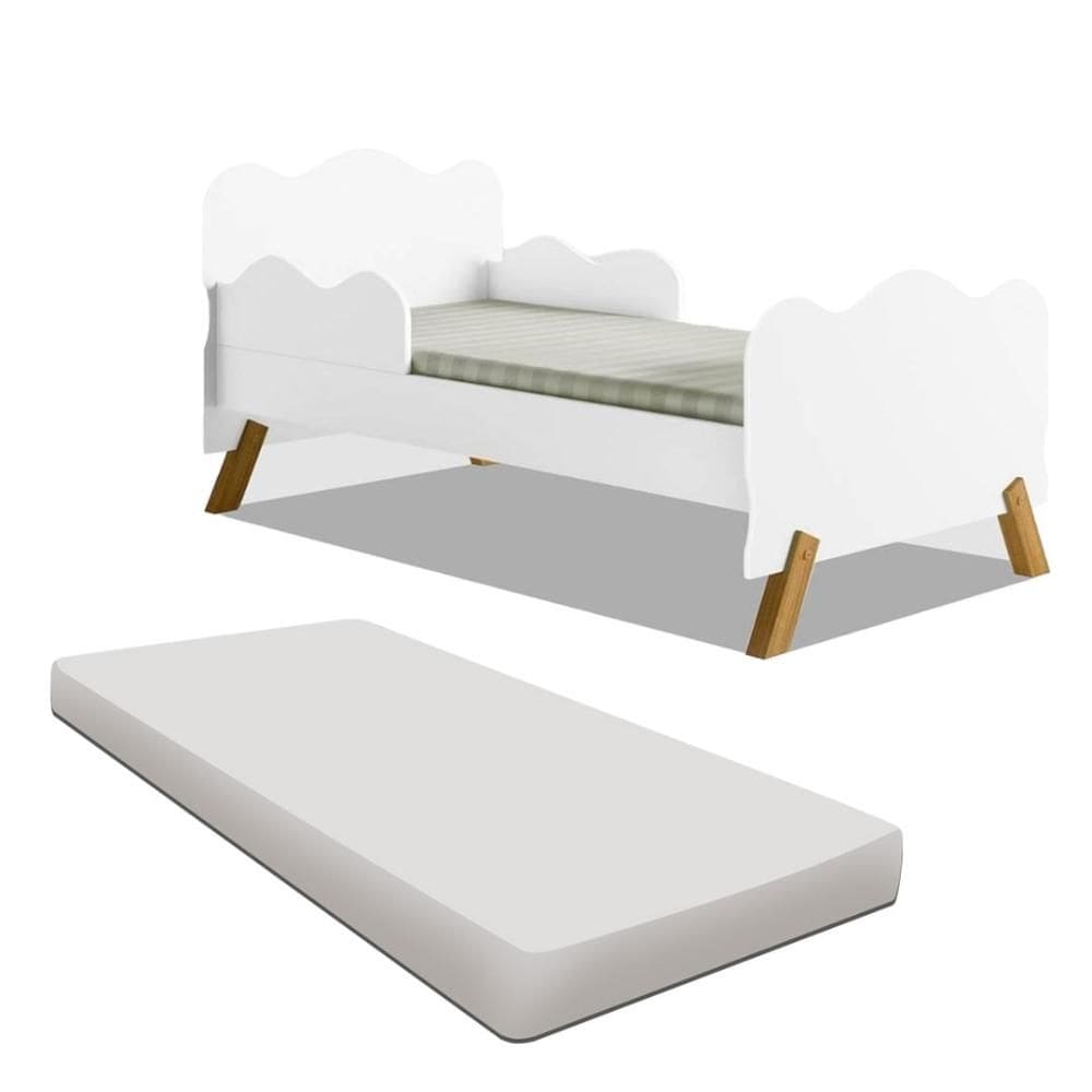 Cama Infantil Nuvem Com Colchão Pés Madeira Maciça Shop JM