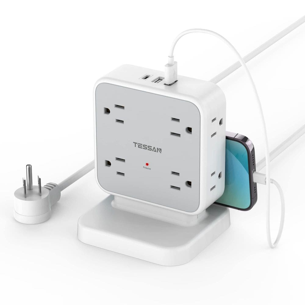 Protetor de sobretensão Power Strip Tower TESSAN 8 AC 3 portas USB