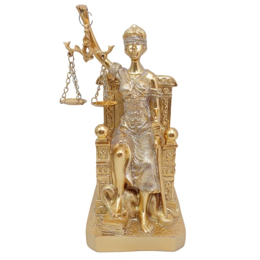 Estátua Dama Justiça 17 Cm Altura Dourado Direito Tres-J08