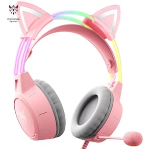 Fone de ouvido para jogos ONIKUMA X15 Pro RGB com fio e orelhas de gato