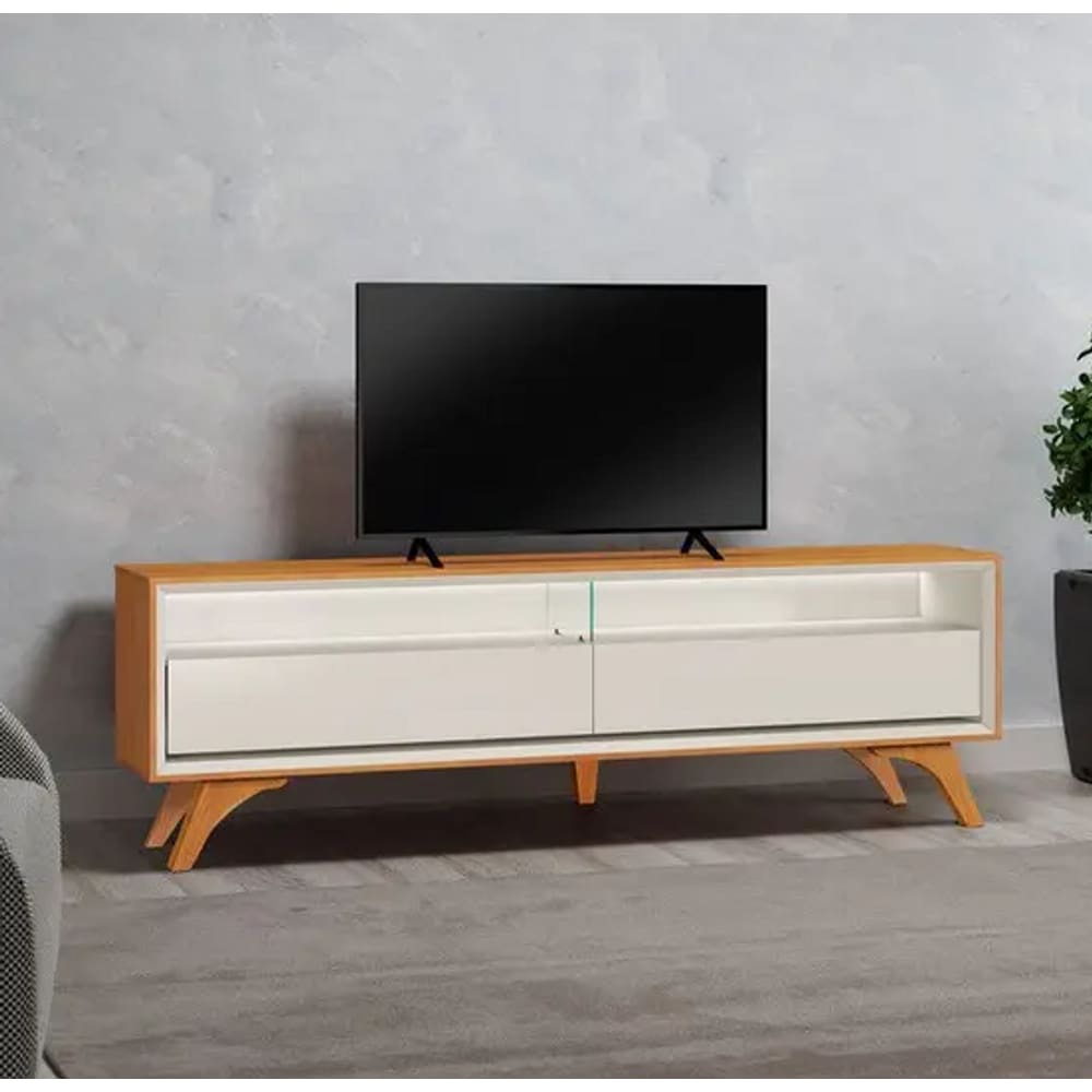 Rack para TV até 75&quot; 2 Gavetas com Led 1,80m Aústria Naturalle/Off White - Mavaular