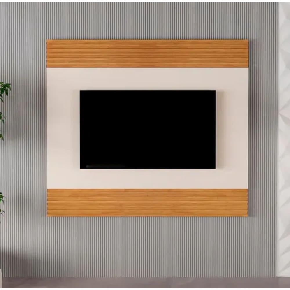 Painel Madrid para Tv Até 65&quot; Detalhe Ripado Naturalle/Off White - Mavaular