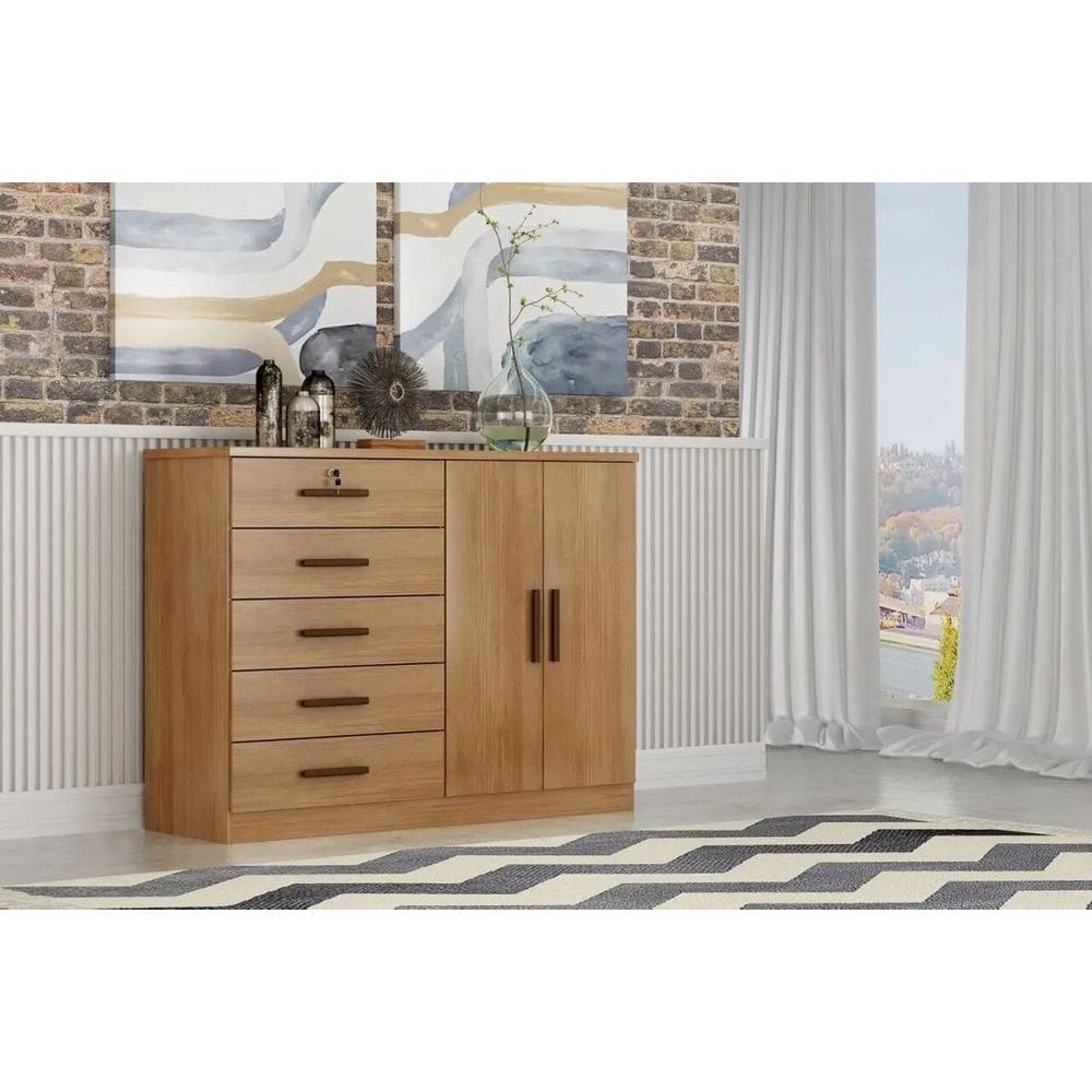 Cômoda com Sapateira 5 Gavetas Space - Móveis Novo Horizonte - Cumaru