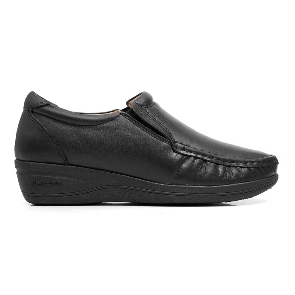 Mocassim Femini Couro Preto Casual Confort Ortopédico Mager